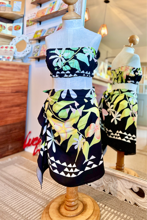 Lauhala Garden Black Tropical BEACH BRA Top
