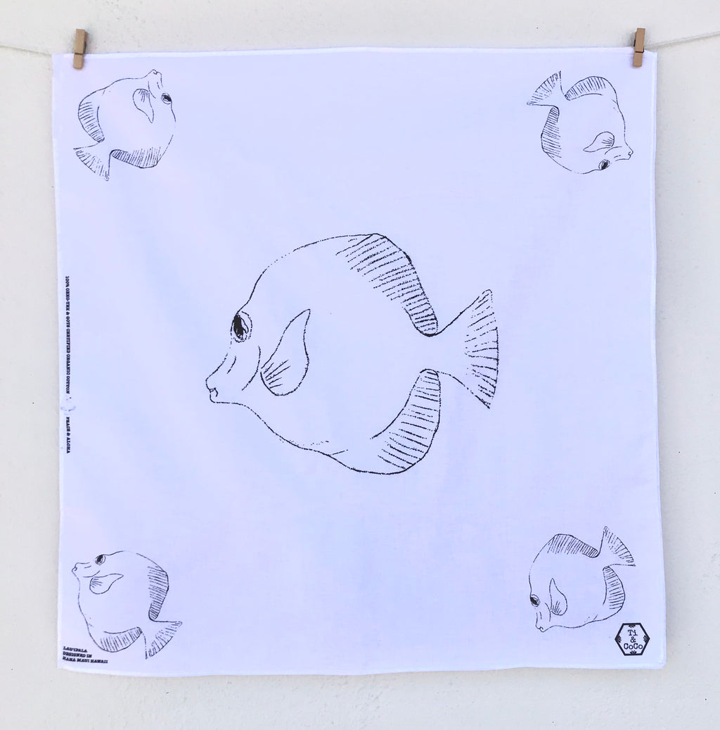 Hawaiian fish, organic cotton, eco mask, eco bandana, hawaii bandana, white bandana, fish bandana mono tone fish