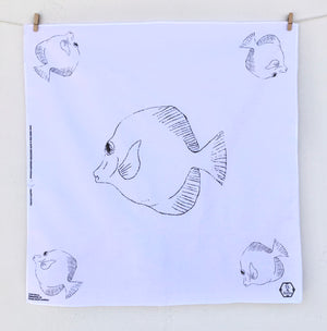 Hawaiian fish, organic cotton, eco mask, eco bandana, hawaii bandana, white bandana, fish bandana mono tone fish