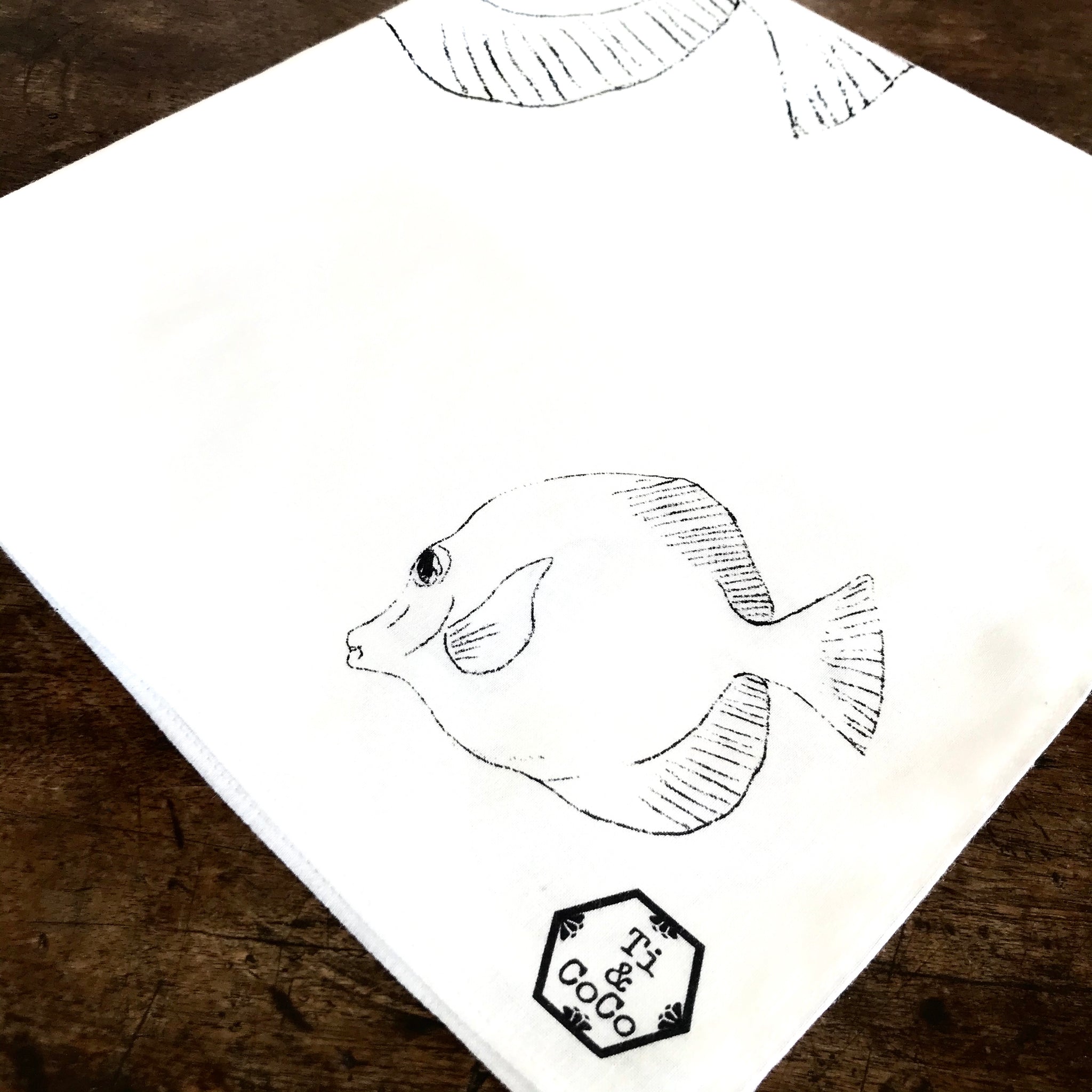MONO TONE FISH Organic Cotton Bandana in White