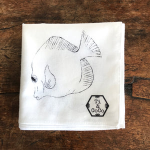 MONO TONE FISH Organic Cotton Bandana in White