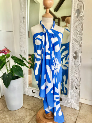 KUKUI BLUE, PLUMERIA SUN, PAREO , SARONG, 