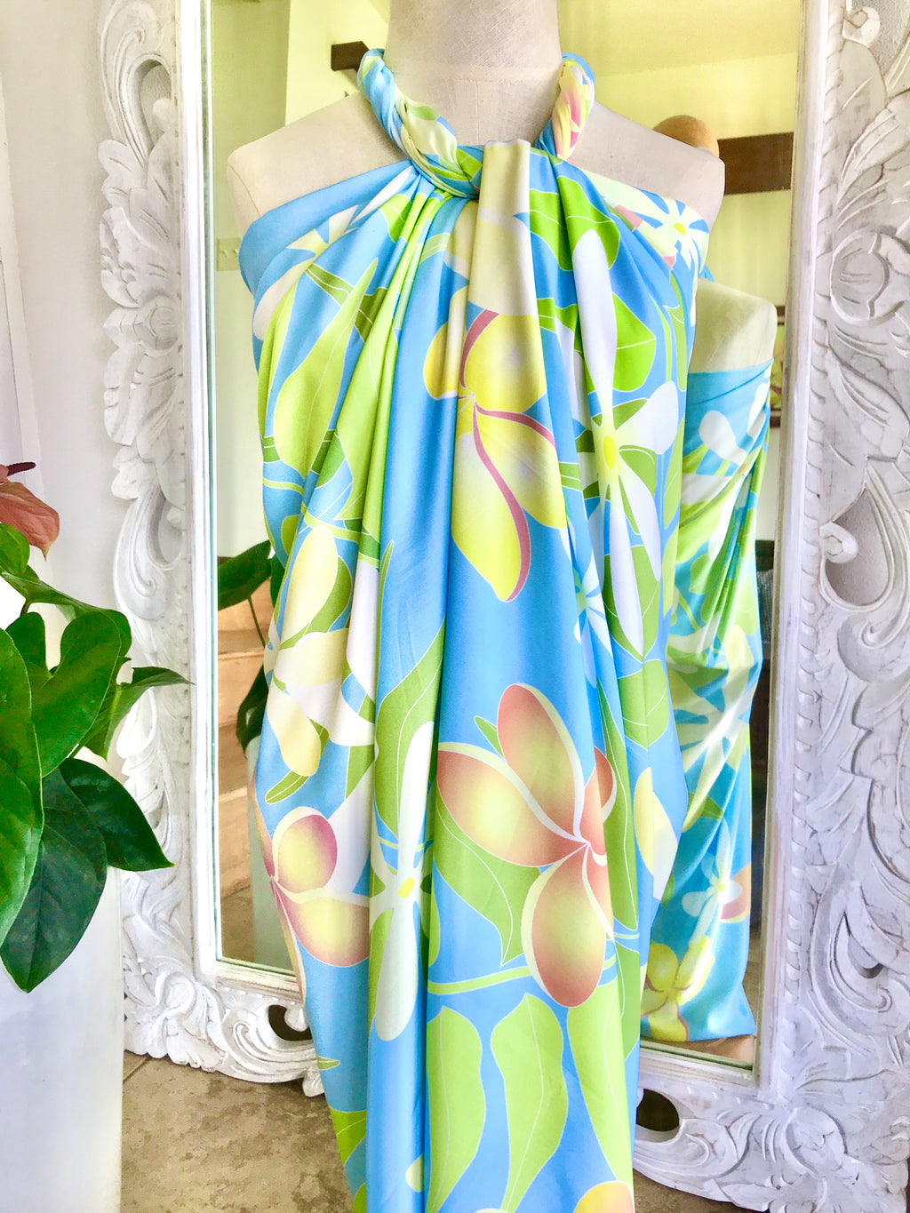ECO BAMBOO PAREO - TROPICAL GARDEN Blue- FULL SIZE