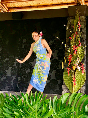 ECO BAMBOO PAREO - TROPICAL GARDEN Blue- FULL SIZE