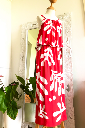 Tropical Kukui Sundress in Hawaiiana Red