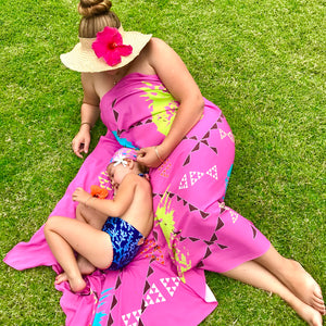 ECO BAMBOO PAREO - PINEAPPLES MEET LAUHALA FISH in Pink - FULL SIZE