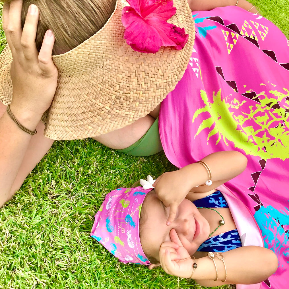 PINEAPPLE & LAUHALA FISH Organic Cotton Baby & Kids Bandana in PINK